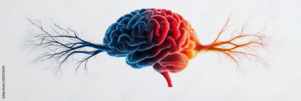 Poster an abstract illustration of the human brain with colorful neural connections, representing cognitive
