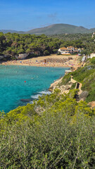 Obraz premium Beach vacation by the sea, Mallorca, Spain, Cala Mandia, blue sky and sunshine.