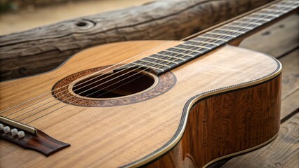 Fototapeta premium Classical Guitar Body Curve Close-up: Rich Wood Grain Detail Stock Photo