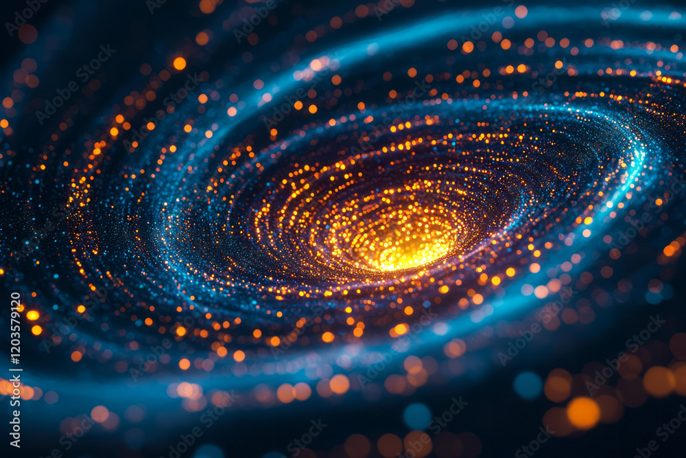 Fototapete An abstract visualization of the Higgs boson field, using glowing particles and intricate patterns to represent mass generation in the universe,