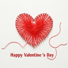 Valentine's Day Heart: A handcrafted red string heart, meticulously wrapped around nails, symbolizes love and affection. The phrase "Happy Valentine's Day" adds a touch of warmth and celebration.
