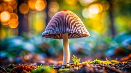 Fototapeta premium Close-up Ink Cap Mushroom, Shallow Depth of Field, Macro Photography