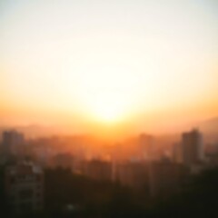 Blurred sunset over city skyline.