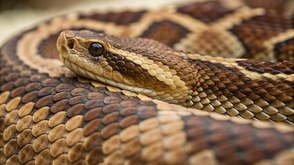 Fototapeta premium Close-up of Authentic Snakeskin Texture: Brown and Beige Reptile Skin Pattern