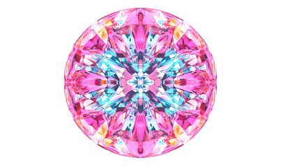 Pink blue gem mandala digital art, black background, design element