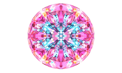 Pink blue gem mandala digital art, black background, design element