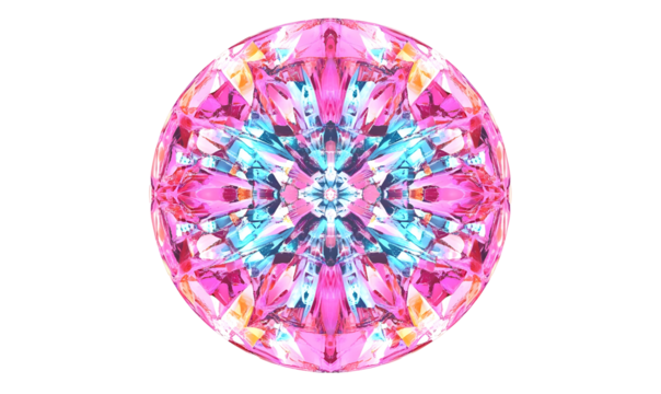 Pink blue gem mandala digital art, black background, design element