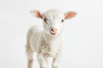 Adorable fluffy lamb against white background.