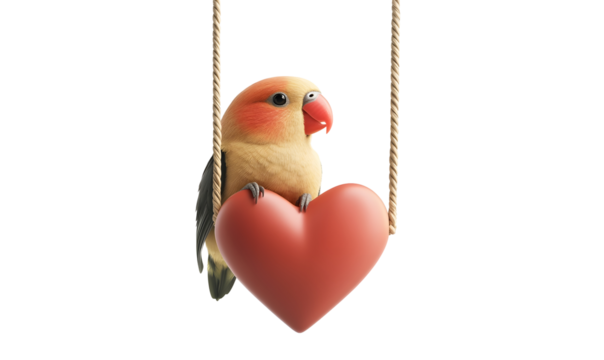Lovebird swinging heart, Valentine's, romantic, digital art