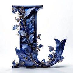 Blue and Gold Floral Letter L