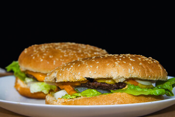 hamburger on a black background
