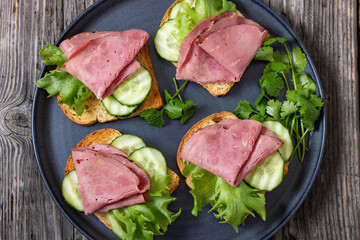 toast with corned beef and veggies, top view