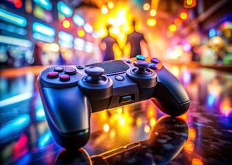 Close-up Shot of Console Controller Playing Video Game with Shallow Depth of Field