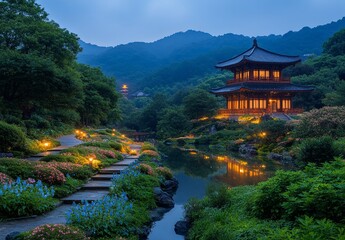 Tranquil Night Scene by the Reflecting River