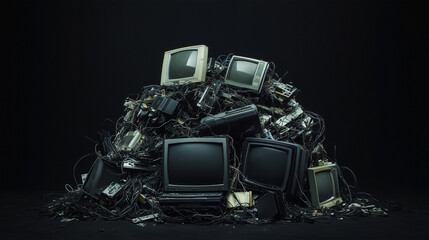 A pile of old televisions and computer monitors