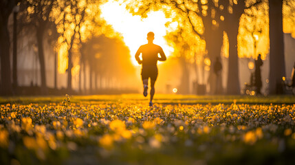 Runner sunrise park jogging spring flowers healthy