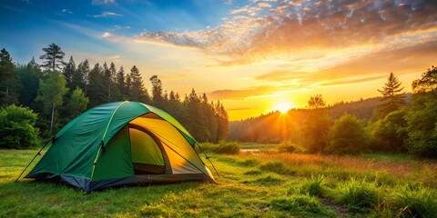 Closed Camping Tent, Empty Space, Nature Background, Adventure Gear, Outdoor Recreation