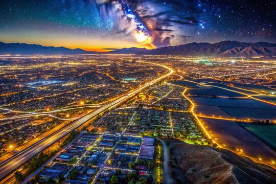 Coachella Valley Night Map - Aerial View of Desert Landscape Illuminated