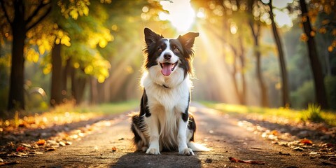 Joyful Silhouette of a Happy Border Collie in a Park Setting with Open Mouth and Tongue Out, Capturing the Essence of Organized Simplicity