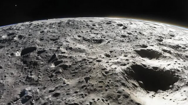 4k video of aerial footage of the Moon surface.