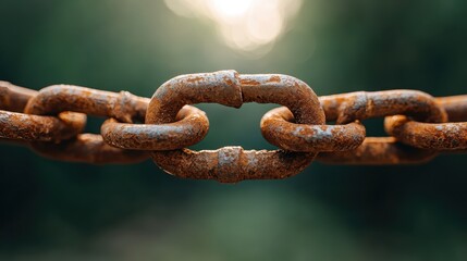 The intricate detail of rusty chain links illuminated by soft, warm light, symbolizing strength and endurance while providing a hauntingly beautiful aesthetic.
