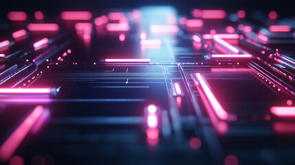 Obraz premium Futuristic digital landscape with glowing neon elements and lines