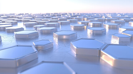 Obraz premium Hexagonal platforms, futuristic landscape, abstract design.