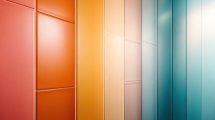 A close-up of colorful vertical paneling, emphasizing a stylish and modern approach to interior design, creating a playful and dynamic environment for living spaces.