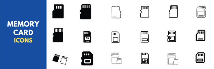 Set of vector icons featuring various SD card types. Perfect for tech, design, and web projects.