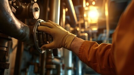 Industrial action equipment handling in factory setting machinery maintenance indoor close-up perspective