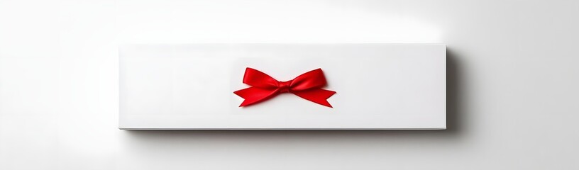 A white gift box adorned with a red ribbon, symbolizing celebration and giving.