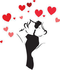 Valentines day celebration, Happy valentine's day, A silhouette of a couple kissing on white background 