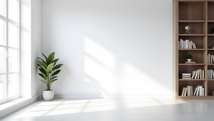 Fototapeta premium Realistic and minimalist blurred natural light windows, shadow overlay on wall paper texture, abstract background
