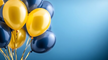 Elegant gold and navy balloons float joyfully against a serene blue backdrop. AI Generated