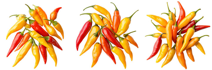 A Set of Vibrant Assorted Yellow and Orange Chili Peppers Freshly Picked Isolated on Transparent Background
