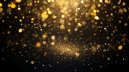 黒背景に金色の光の粒子が降り注ぐ祝福用背景画像としてリアルに描いたAI生成画像