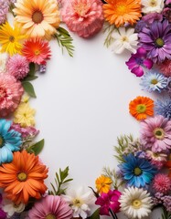 Obraz premium cadre de fleurs avec de nombreuses pétales de toutes les couleurs en ia avec zone libre d'écriture