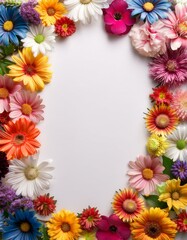 cadre de fleurs avec de nombreuses pétales de toutes les couleurs en ia avec zone libre d'écriture