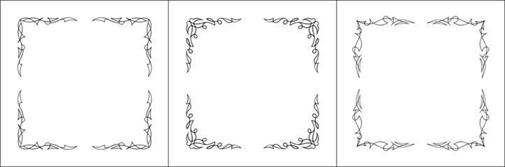 Set of three vector decorative frames. Black and white. Abstract vector frames for all sizes and formats. Isolated vector illustration.	
