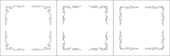 Set of three vector decorative frames. Black and white. Abstract vector frames for all sizes and formats. Isolated vector illustration.	
