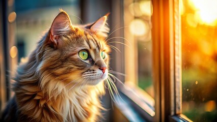 Curious Cat Gazing Out Window: Adorable Pet Portrait Photography