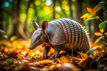 Obraz premium Curious Armadillo Exploring Forest Floor - Detailed Wildlife Photo