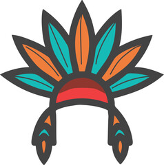 Tribe Indian man with head dress isolated vector silhouette illustration on white background