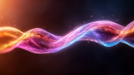 A vibrant and colorful wave of light flows gracefully across a dark background, showcasing an artistic abstract design that evokes feelings of energy and creativity.