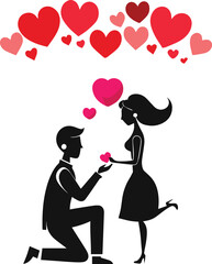 couple with heart,love proposal , celebrate Valentine's special day vector art illustration with white background 