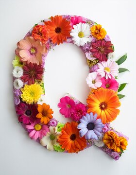 AI generated floral letter Q made of colorful flowers
