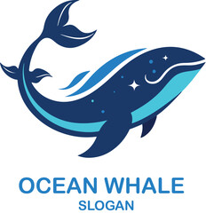 Whale logo Mascot Style design animal giant fish on world's sea concept vector isolated with white background.