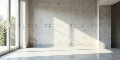 Obraz premium Sunlit Empty Room with Concrete Walls and Floor, Ideal for Modern Interior Design Projects