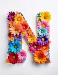 lettre n en fleur, lettre N décorée de fleur avec pétales en ia