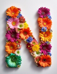lettre n en fleur, lettre N décorée de fleur avec pétales en ia